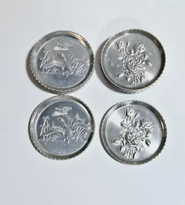 Lot Of 16 Hammered Aluminum Coasters Vintage 8 Floral Roses 8 Flying Geese/Ducks • $10.99