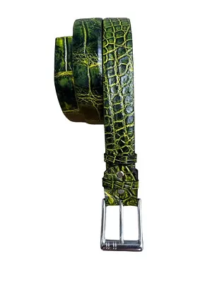 Genuine Crocodile Alligator Wax Leather Skin Golden And Green Belts For Men • $120