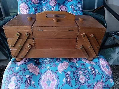 Vintage Romanian Oak Wood Trifold Sewing Box Dovetail Expanding Folding 19 X 10 • $20