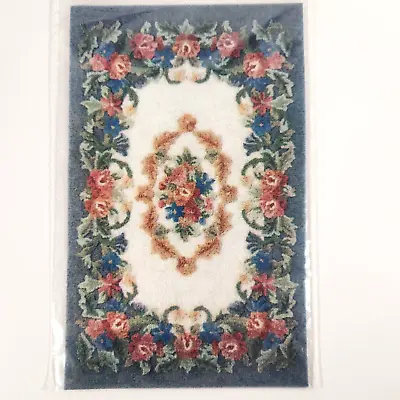 Miniature Dollhouse Rug Carpet Blue Red Floral Vtg USA Handcraft Designs 1144 • $9