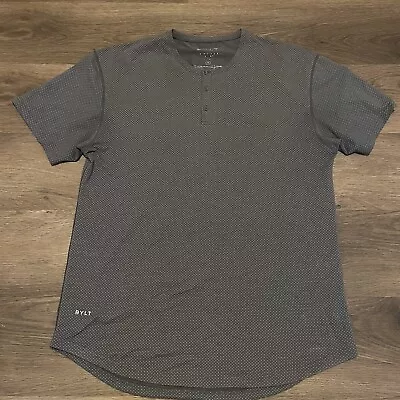 BYLT Drop Cut Short Sleeve Henley Lux Mens Size XL Gray Geometric Polka Dot • $19.87