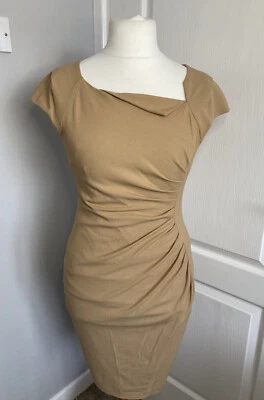 £44.99 • Buy Lk Bennett Size 12 Beige Brown Pleated Midi Wiggle Davina Dress Kate Middleton