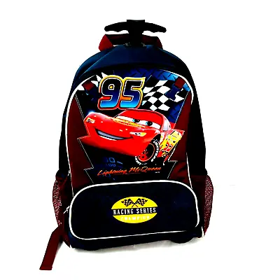 Lightning McQueen Cars Disney Store Backpack Rolling Luggage Suitcase Maroon GUC • $15.95
