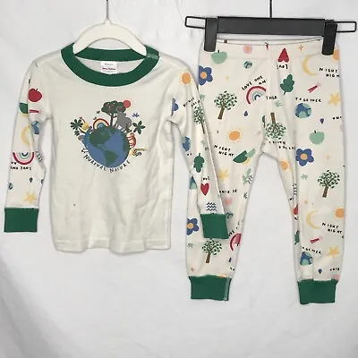 HANNA ANDERSSON 2 PC Long John PAJAMAS SZ 90 US 3T NATURE EARTH ANIMALS MULTI • $12.74