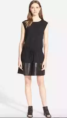 Nwt Vince Leather Contrast Band Dress Black S $495 • $199.99