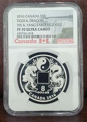 $275 • Buy 2016 NGC PF 70 CANADA 1oz Silver $8  TIGER & DRAGON-YIN & YANG  Early Release