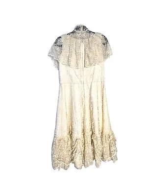 Vtg 1960s Wedding Dress Ivory Lace Short Sleeve Womens Handmade • $75