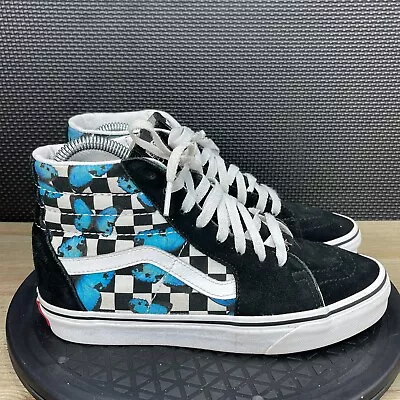Vans Sk8-Hi Blue Butterfly Checkerboard Suede Shoes Sneakers Womens 6.5 Mens 5 • $15.20