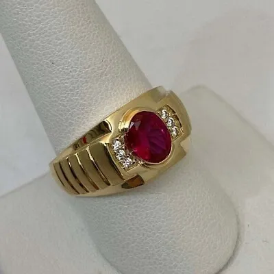 Natural Ruby & Diamond With 14k Real Yellow Gold Ring For Men • $1214.99