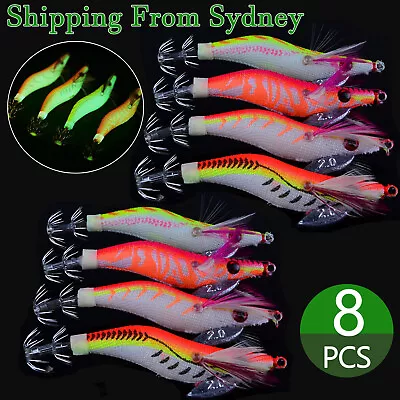 $12.99 • Buy 8pcs Squid Jigs Lure Glow Tail Tackle Calamari Squid Jig Fishing Lures AU STOCK