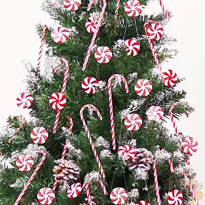 $20.05 • Buy 60Pcs Candy Canes Christmas Tree Decorations-Plastic Peppermint Candy Cane Or...