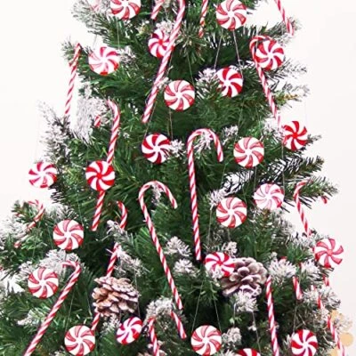 $20.05 • Buy 60Pcs Candy Canes Christmas Tree Decorations-Plastic Peppermint Candy Cane Or...