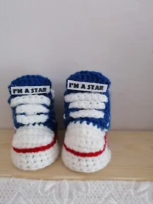 EARLY BABY CROCHET  SHOES BOOTS  KNITTING FIRST SHOES CLOTHES Blue Jeans  • £4.99