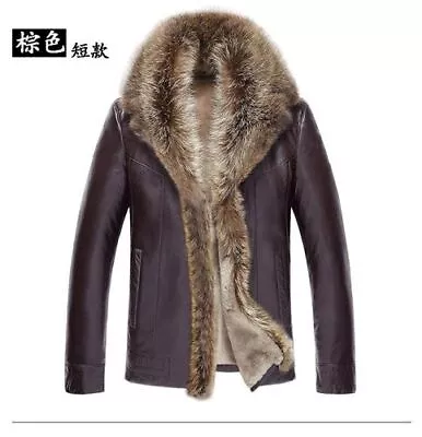 Fur All-in-one Leather Jacket Men's Fur Fur Collar Genuine Leather Thicken Coat • $207.12