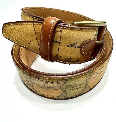 Alviero Martini 1° Classe Leather Belt  Map Print Natural 90/105 - 34” Unisex • $58.65