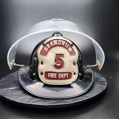 Vintage Black MSA Topgard Firefighter Helmet #1 Leather Badge 1969 🚒 • $20.50