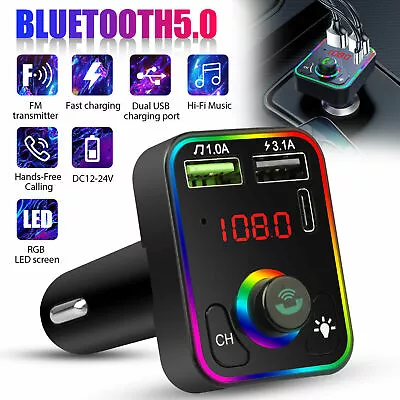 UK Car Wireless Bluetooth FM Transmitter MP3 Player USB Car Fast Charger Adapter • £7.30