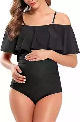 Shekini Women's Maternity Ruffled Off Shoulder Swimsuit Swimming Costume BNWT • £17.95