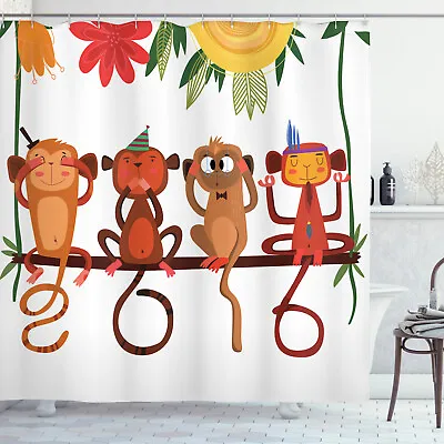 Monkey Shower Curtain Animals Sitting Branch Print For Bathroom • $36.99