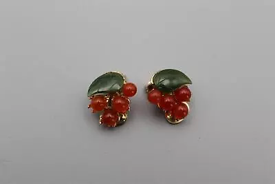 Vintage Swoboda Jade And Carnelian Cluster Gold 7/8  Clip Earrings • $75