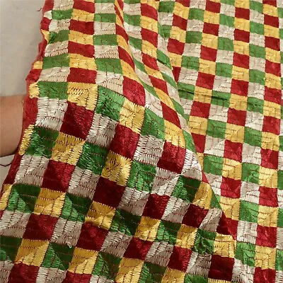 Sanskriti Vintage Hand Embroidered Pure Cotton Dupatta Bagh Phulkari Wrap Stole • $95