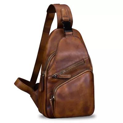 Retro Genuine Leather Men Women Sling Bag Shoulder Crossbody Bag Chest Purses • $125