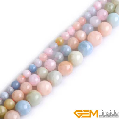 Natural Stone Colorful Morganite Round Beads For Jewelry Making 15  6mm 8mm 10mm • $16