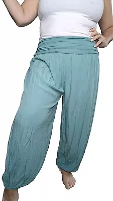 Harem Pant Holiday Yoga Meditation Curvy Plus Fit Sage Green Full Leg Onesize UK • $23.64