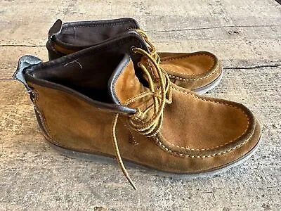 Mens Beige Round Toe Block Ankle Boot Booties Moccasin Style Size 8 • $22.70