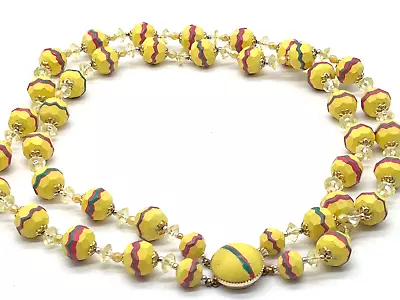 Vintage Hand Painted YELLOW GREEN RED Fiesta Bead Necklace HONG KONG 2 Strands • $9.99