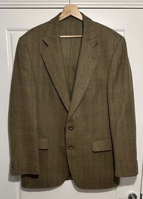 Magee Green Check Herringbone Tweed Blazer Jacket Size 44 Reg Pure Wool • £49.99