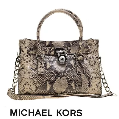 MICHAEL KORS Hamilton Beige Python Snake Print Embossed Leather Tote Satchel • $85