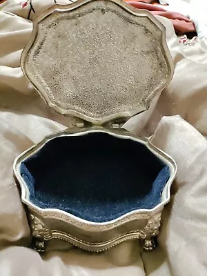 Silver Plated Sheridan Jewelry Trinket Box Blue Velvet Lined Lion Feet Vintage  • $11.99