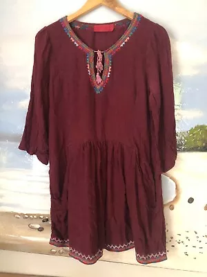  Tigerlily  Burgundy Boho Long Sleeved Dress/embroidery/vgc/size 12 • $40
