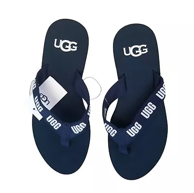 UGG Women's Logo Strap Flip Flops Navy Blue Sandals Size 6 NEW • $29.99