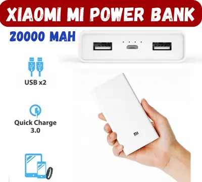 $32.95 • Buy Xiaomi Mi Power Bank 3 20000mAh Portable Charger 2 USB 1 Micro 2-way Fast Charge