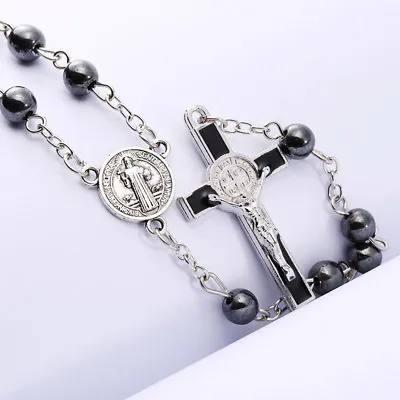 £4.89 • Buy Rosary Beads Mens Boys Girl First Holy Communion Gift HEMATITE +Bag Quality 