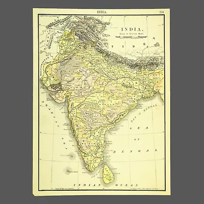 Vintage INDIA Map Old Original India Wall Art Decor Ca 1891 Antique Calcutta • $11.95