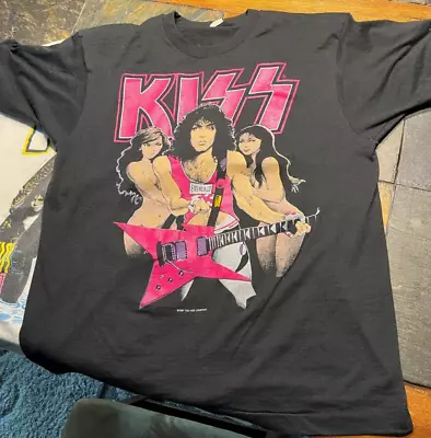 RARE Vintage 1987 KISS Paul Stanley TOUR  Shirt. Black XL Life Is Like Sex MINT • $174