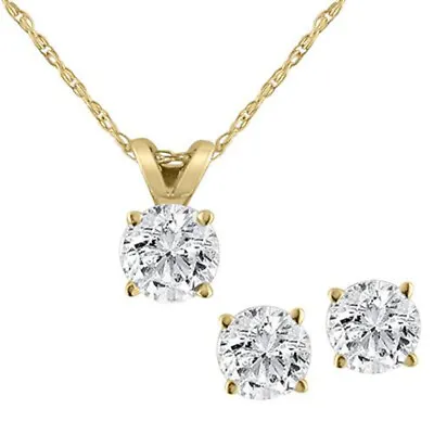 1/2ctw Diamond Solitaire Necklace & Studs Earrings Set 14K Yellow Gold • $249.99