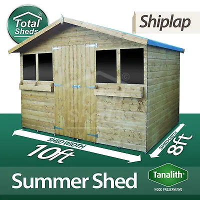 10ft X 8ft Tanalised Pressure Treated SummerShed Summer House + 1FT Overhang • £1422.89