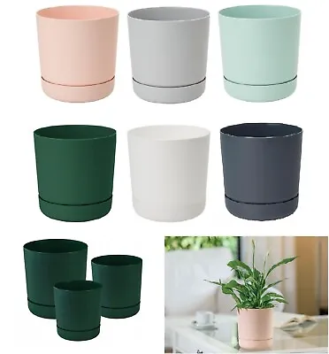 £8.99 • Buy Plant Pot With Saucer Flowerpot Round Plastic Modern Decorative 6 Pastel Colours