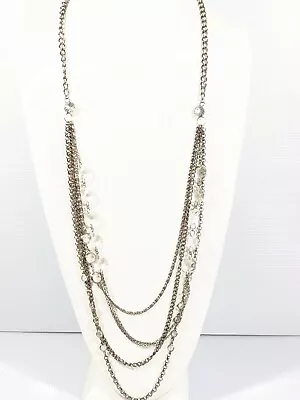 Gunmetal Gray Clear Acrylic Bezel Multi Chain Layered Long Necklace 34 Inches • $10.49