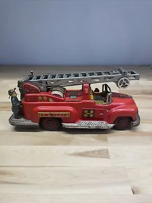 Vintage Mechanical/Battery Powered 10” Tin Litho Fire Truck FD 6097 • $75