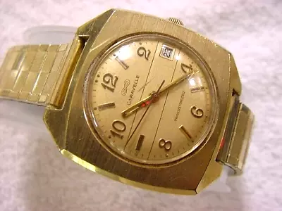 Vintage GOLD FD Large Antique Art Deco / Space Age BULOVA ELECTRIC Mens Watch • $9.99