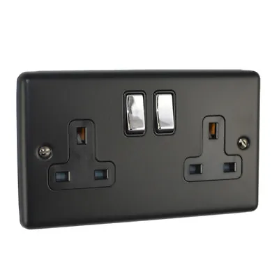 £8.50 • Buy Matt Black Sockets & Switches With Polished Chrome Rockers USB Dimmer Decorative
