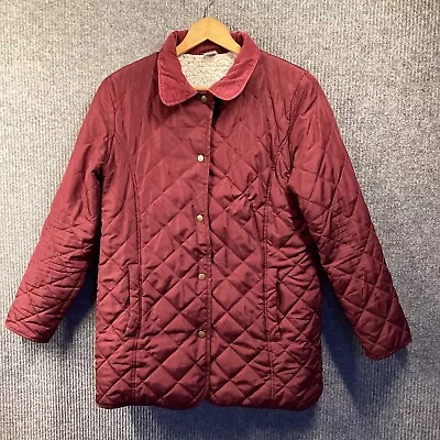 Cotton Traders Womens Claret Red Quilted Coat Size 12 Fleece Lined Collared • £8