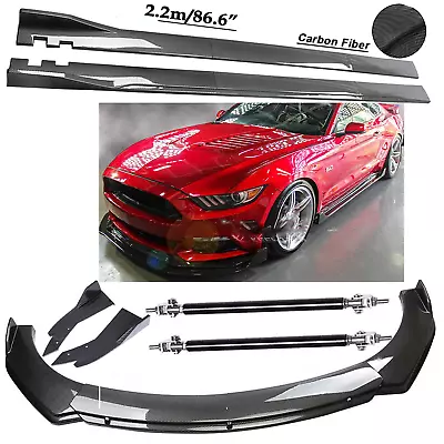 Carbon Fiber Front Bumper Spoiler 86.6  Side Skirt Kit For Ford Mustang C+ • $149.99