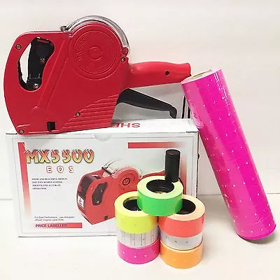 MX-5500 EOS 8 Digits Price Tag Gun Labeler Labeller + 5000 PINK Labels +1 Ink • $24.95