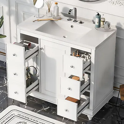 36  Freestanding Bathroom Vanity W/ Sink Storage Vanity Cabinet 4 Drawers • $298